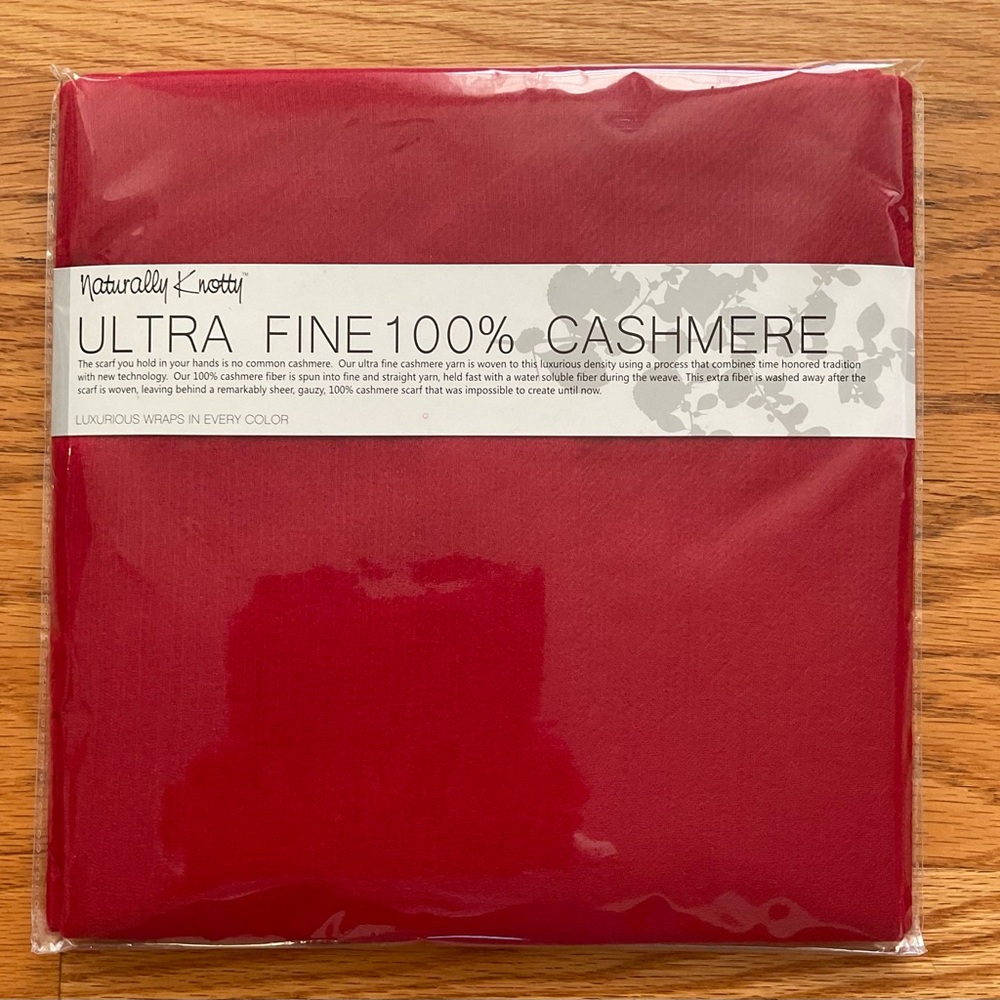 Brand New! Red 100% Cashmere Naturally Knotty Scarf